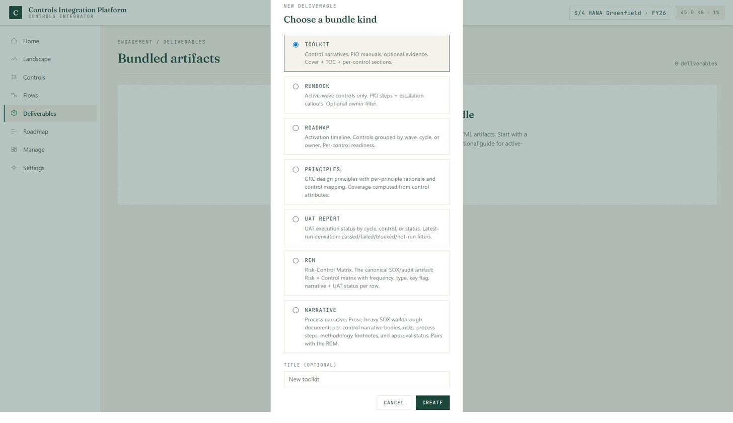 Controls Integration Platform screen